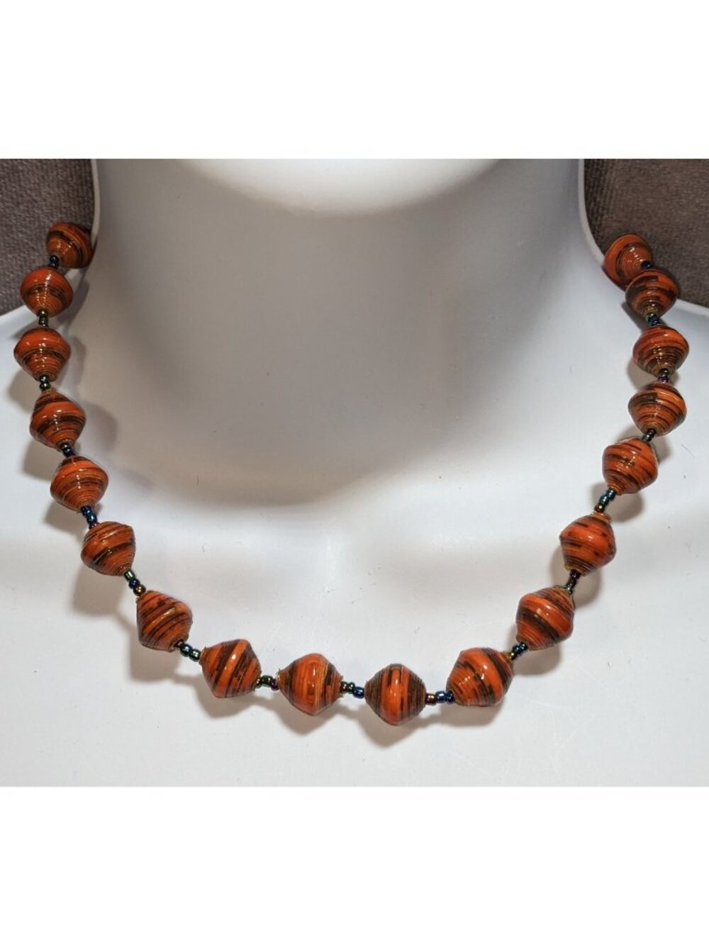 Bead for Life Handmade Paper Bead Necklace Orange Fair Trade Boho Statement Jewe